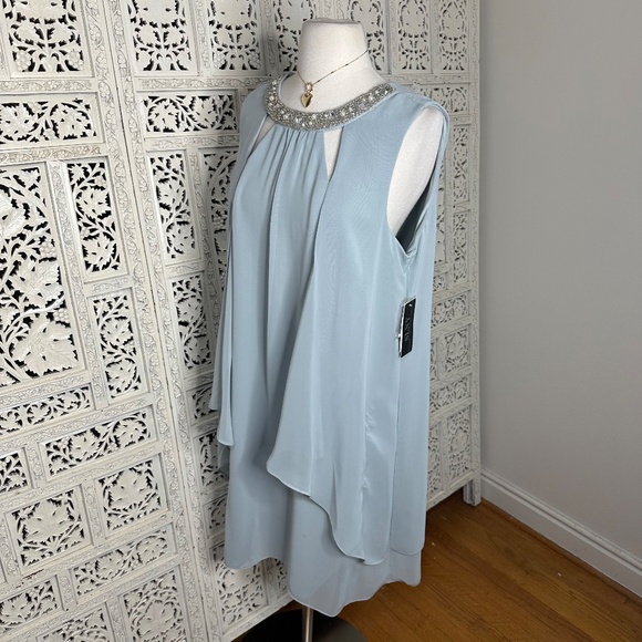 SL Fashions New York Light Blue Flowy Formal Sleeveless Embellished Dress - Picture 7 of 10